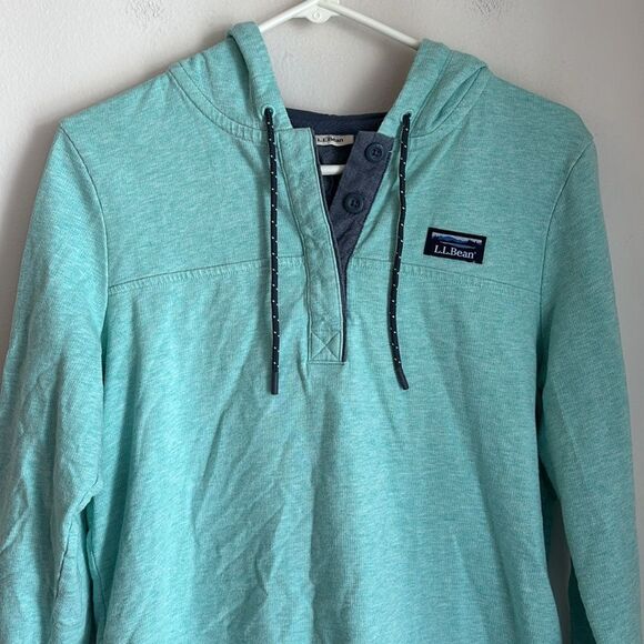 L.L.Bean Women’s Rugby Teal Hooded Pullover light weight sweatshirt sz M petite - Picture 5 of 12